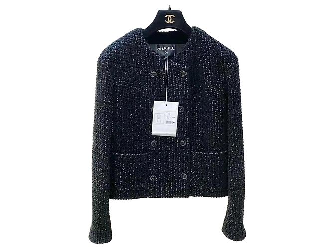 Giacca Chanel in tweed nero doppiopetto Multicolore
