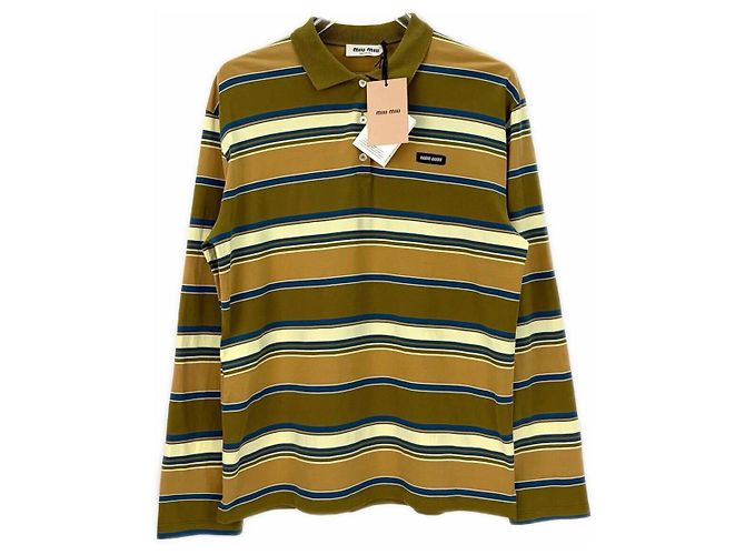 Top Miu Miu de Rayas de Algodón Amarillo Manga Larga Multicolor