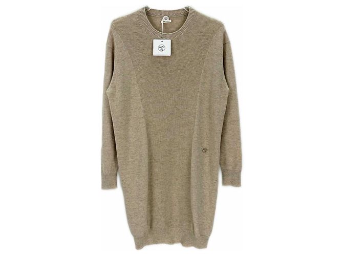 Vestido Hermès de cashmere ecru Multicor