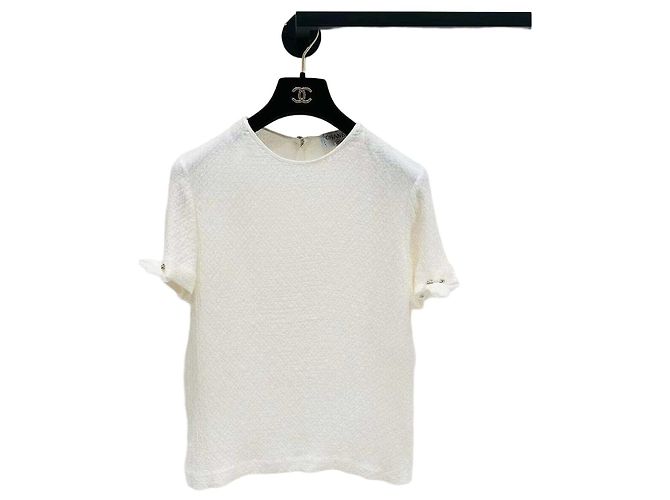Top Chanel Metiers d'Art de Tweed Branco Camélia Multicor