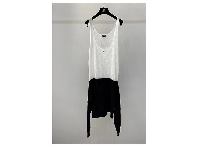 Vestido Chanel de algodão de alças com padrão acolchoado Tamanho 38 Multicor