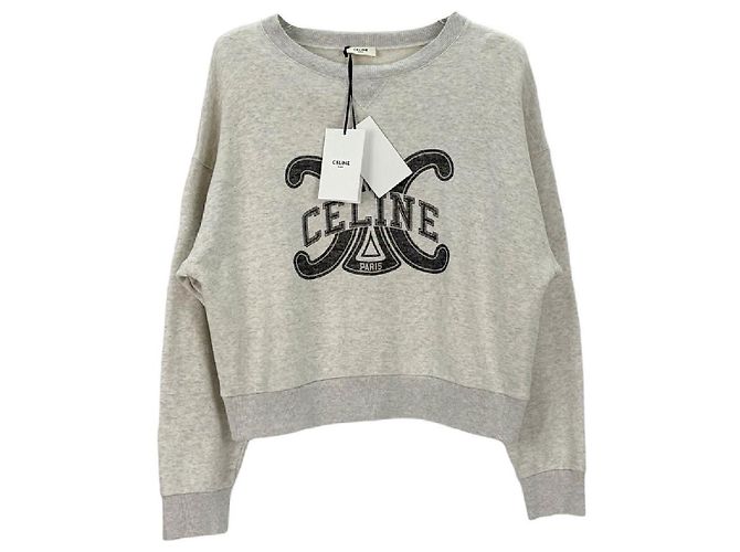 Céline Strickpullover aus Baumwolle Grau Puffärmel Mehrfarben