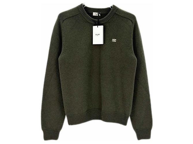 Pull en laine vert Céline avec détails brodés Multicolore