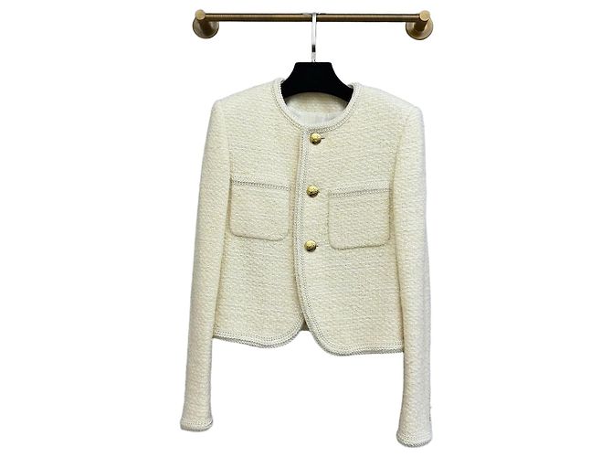 Giacca Céline in lana con monogramma ecru