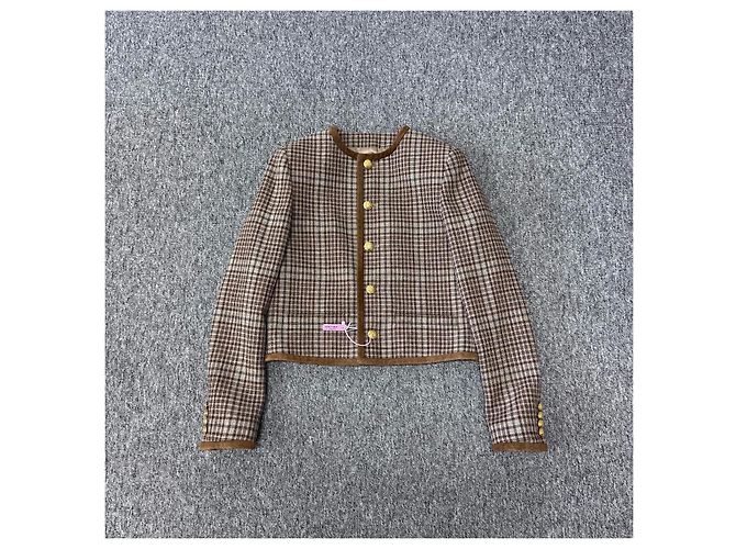 Céline Wool Check Jacket Brown Size 36 Multiple colors