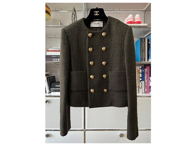 Chaqueta Céline de lana verde con botonadura doble Multicolor