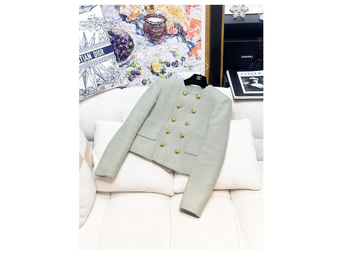 Chaqueta Céline de Tweed Verde de Doble Botonadura Multicolor