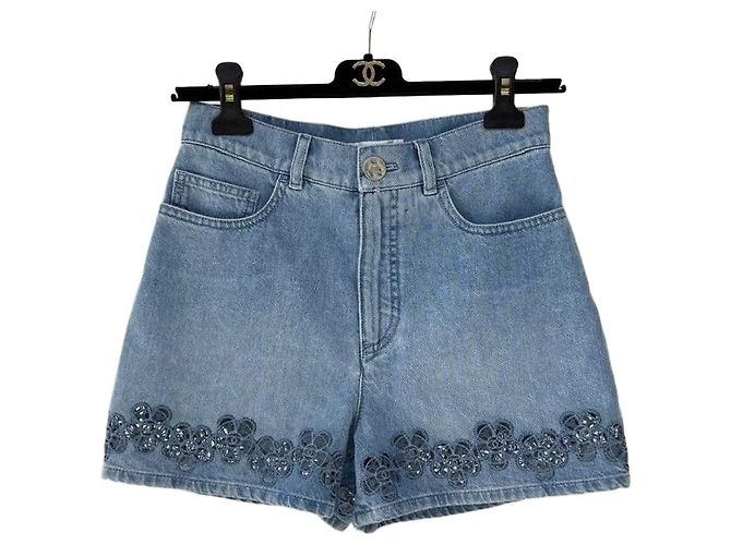 Shorts Chanel em denim com detalhe cut-out Multicor