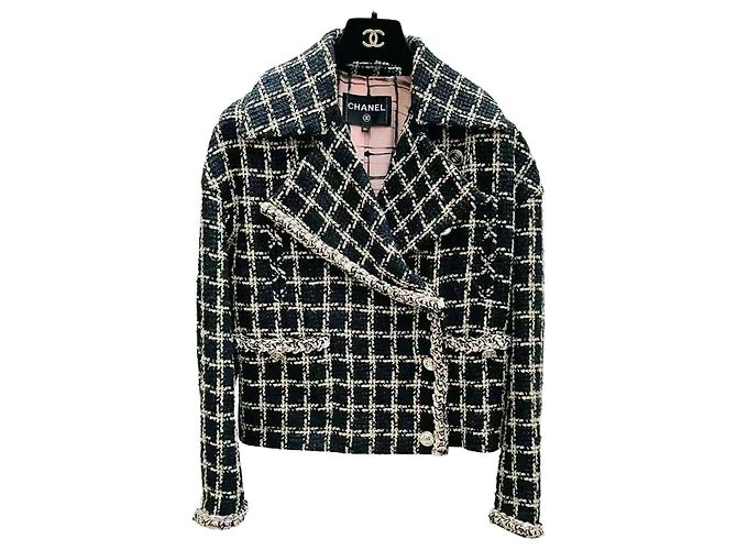 Casaco Chanel de tweed com padrão xadrez Multicor