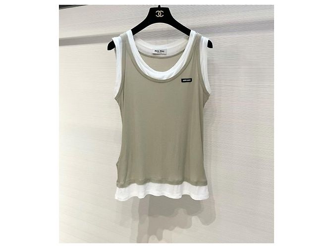 Top Miu Miu de algodón sin mangas diseño falso dos piezas Multicolor