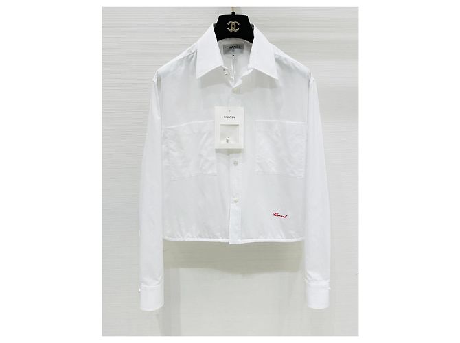 Top Chanel Listrado de Algodão Branco Tamanho 38 Multicor