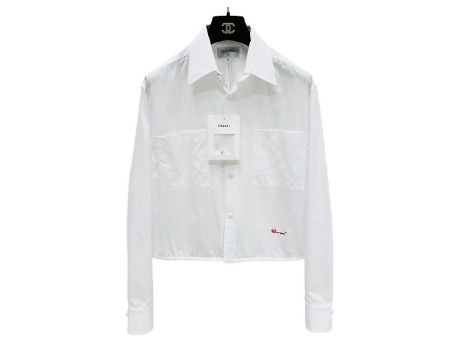 Top Chanel de Rayas de Algodón Blanco Talla 38
