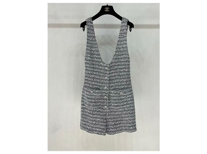 Mono Chanel de Algodón con Rayas Gris Talla 38 Multicolor