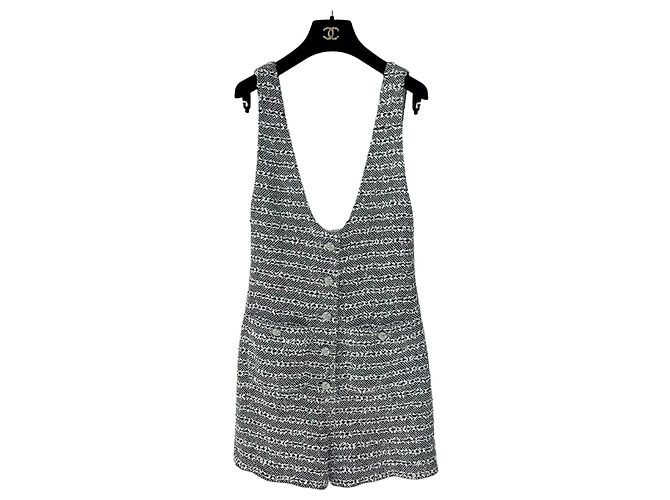 Chanel Gestreifter Baumwoll Jumpsuit Grau Größe 38 Mehrfarben