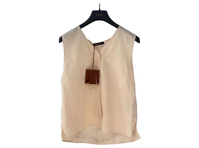 Top Loro Piana in lino rosa Multicolore