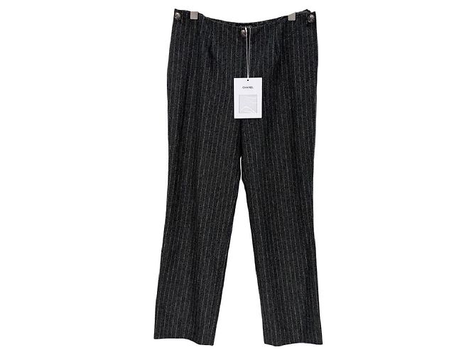 Pantalones Chanel de lana con rayas negro Multicolor