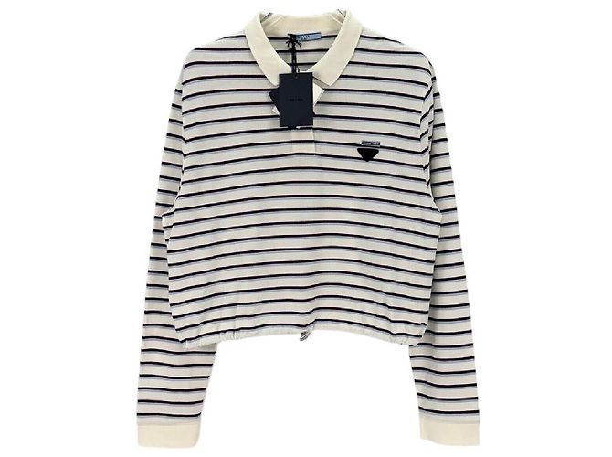 Top Prada de algodón blanco a rayas Multicolor