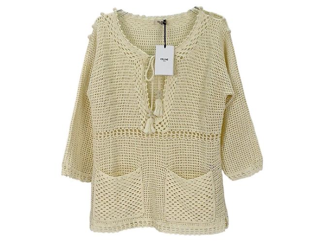 Top Céline de algodón blanco con detalle cut-out y mangas abullonadas Multicolor
