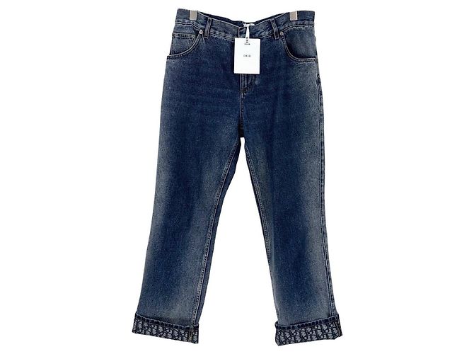 Autre Marque Dior Hose Navy Denim mit Monogramm Print Mehrfarben