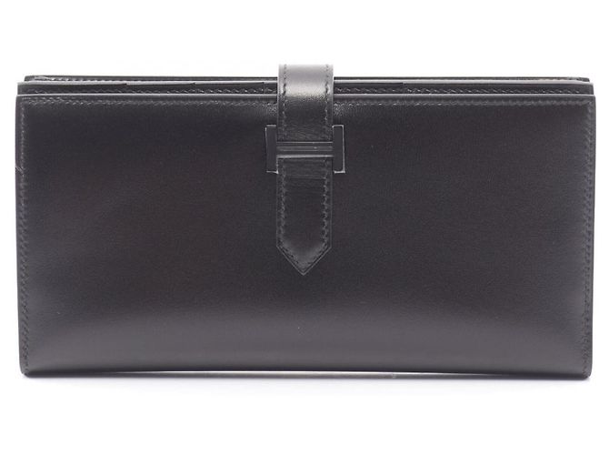 Hermès Cartera larga bi-fold monocromática Hermes Bearn Soufflé Negro
