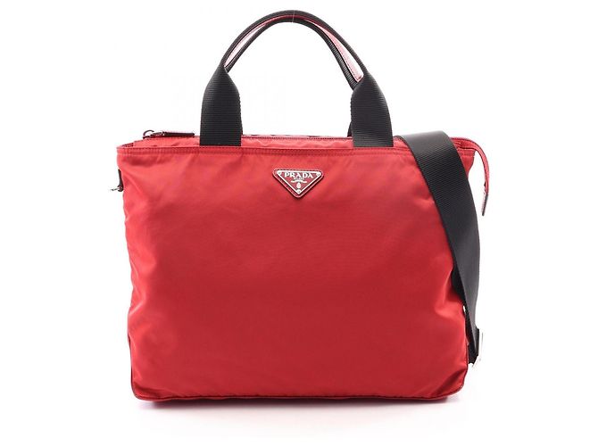 Borsa Tote 2-Way Prada Triangle Logo Nero Rosso