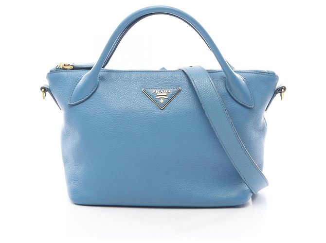 Prada PRADA Triangle Plate 2-Way Handbag Blue