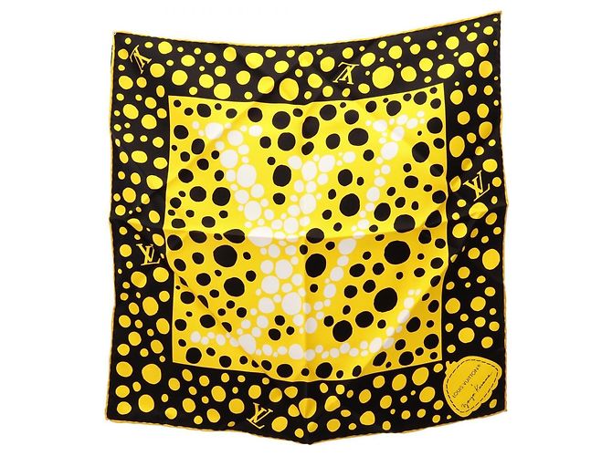 Sciarpa Louis Vuitton LV x YK Carre Infinity Dot Yayo Kusama Nero Bianco Giallo
