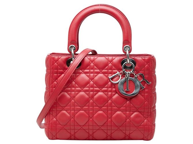 Borsa Satchel Lady Medium Cannage Christian Dior Rosso