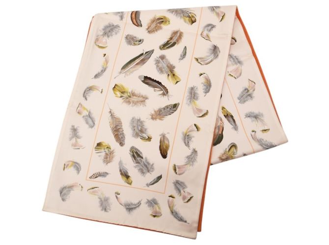 Hermès Sciarpa/Stola reversibile Hermes Henri de Linares Feather Multicolore Arancione
