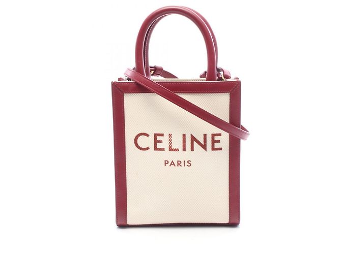 Céline Sac à main 2-Way Celine Mini Vertical Cabas Écru Bordeaux