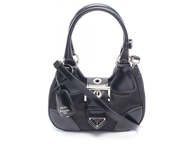 Bolsa Prada MOON preta de nylon e couro Preto