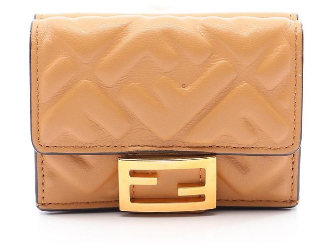 Fendi Baguette FF Logo Tri-fold Wallet Beige