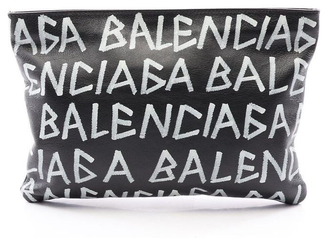 Everyday Borsa a mano clutch Balenciaga Graffiti Second Bag Nero Bianco