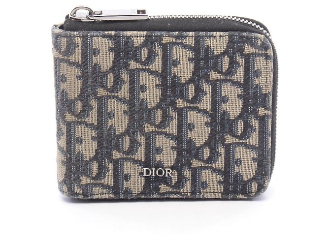 Cartera bi-fold Christian Dior Dior Oblique Beige Azul marino