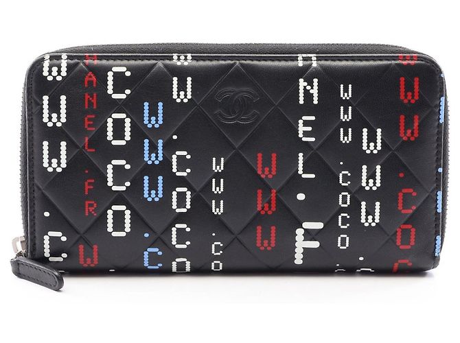 Chanel Typography Matelassé Round Long Wallet Black Multiple colors