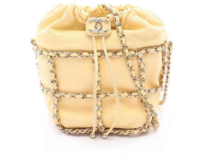 Chanel Coco Mark Drawstring Shoulder Bag Yellow