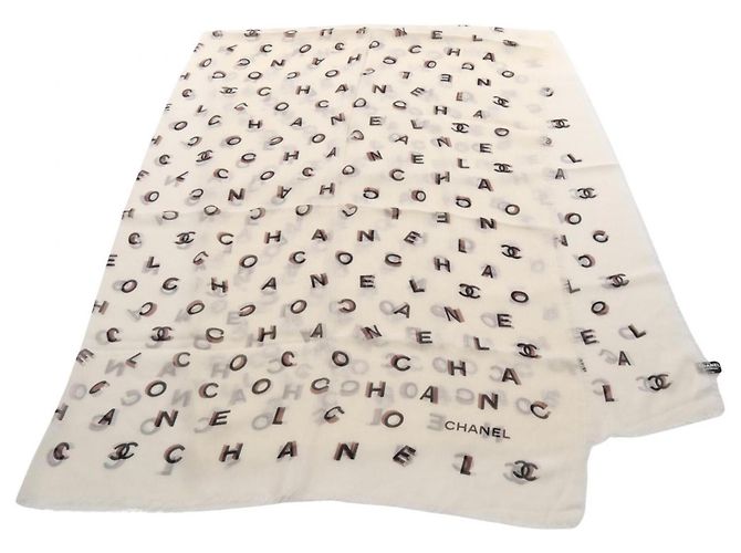 Chanel Coco Mark Logo Seidentuch Braun Schwarz Roh