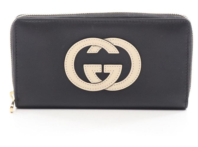 Cartera larga de cuero negro/ivory Gucci Crudo