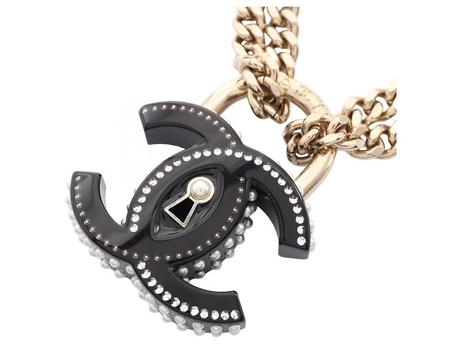 Chanel D22C Coco Mark Padlock Motif Double Choker Nero Bianco D'oro