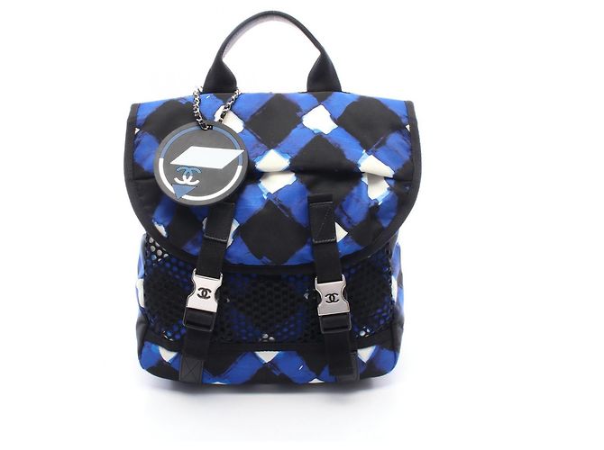 Sac à dos/sac à main Chanel Airline Noir Blanc Bleu