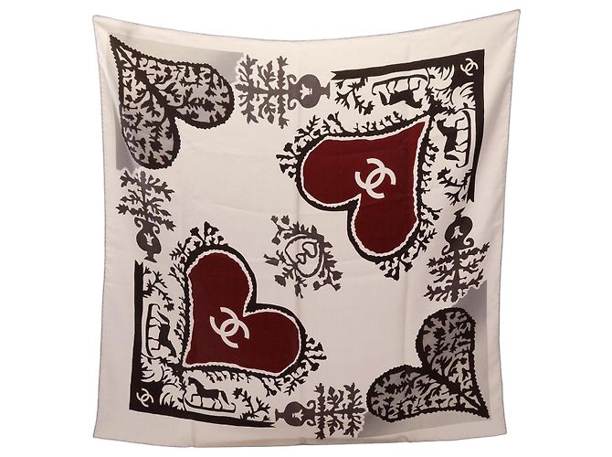 Lenço de seda Chanel Coco Mark Multicor Bege