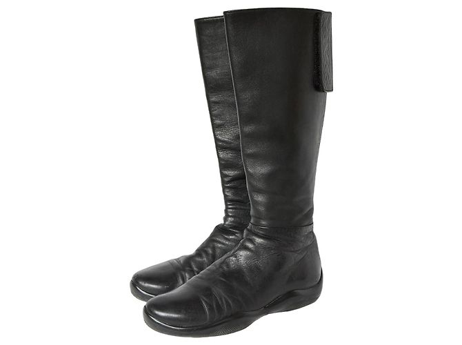 Prada Black Leather Knee-High Boots