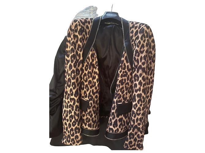 Giacca Philipp Plein Stampa Leopardata Pelle Marrone Nero