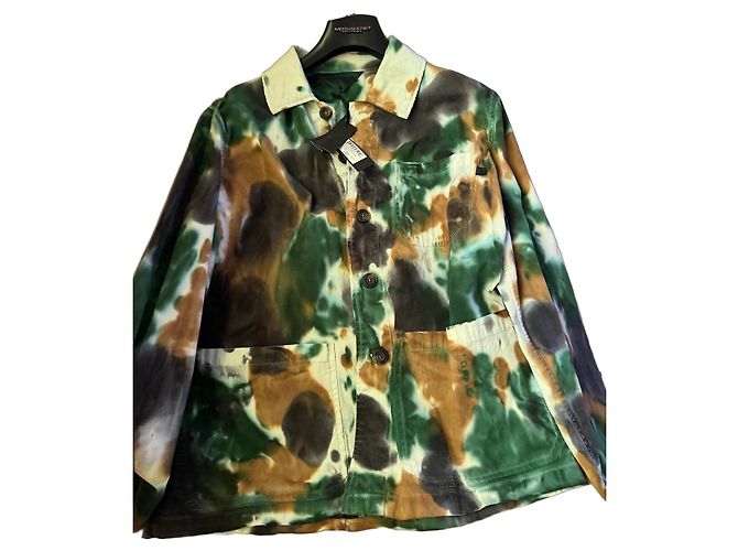Autre Marque Camicia Messagerie Green Flag in cotone tie-dye Marrone Bianco Verde Grigio