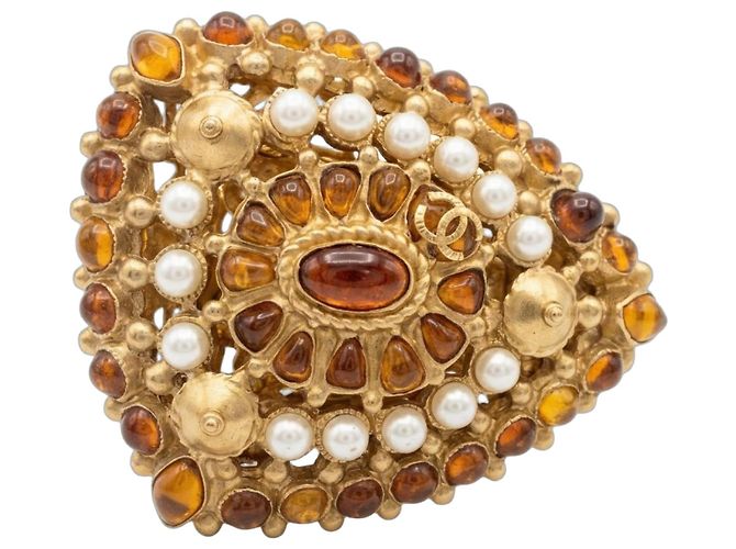 Chanel Gripoix Statement Ring Saint Tropez Braun Weiß Golden