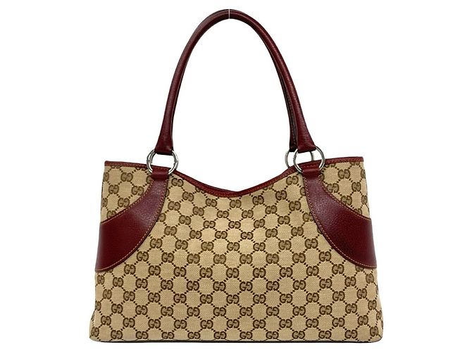 Gucci GG Logo Pattern Canvas Leather Tote Bag