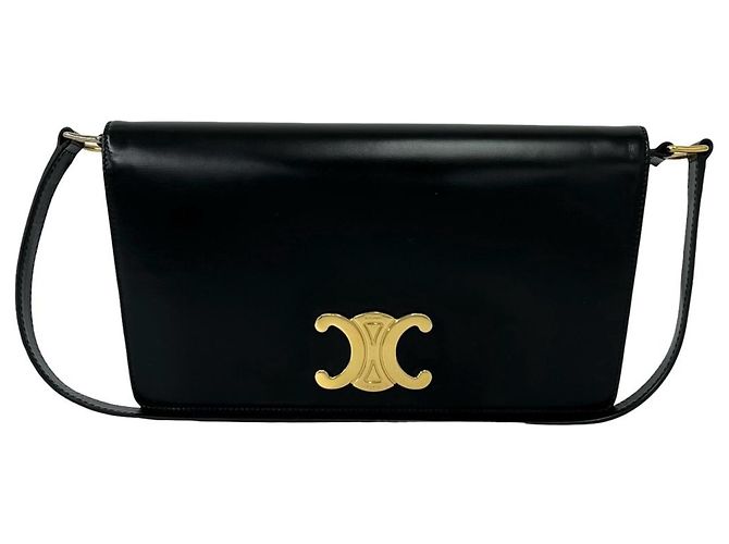 Céline Bolsa de ombro Celine em couro de bezerro com logo Triomphe Preto
