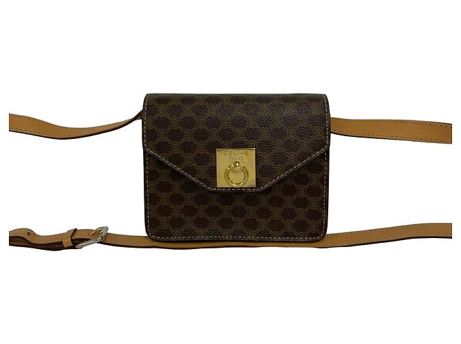 Céline CELINE Vintage Macadam Blazon Pattern Leather Mini Shoulder Bag Brown