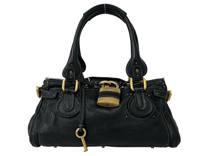 Sac à main en cuir Chloé Paddington Logo Hardware Noir