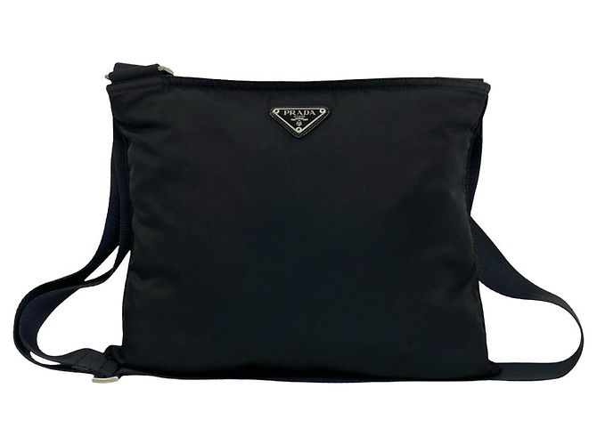 Borsa a tracolla in nylon Prada con placca logo triangolare Nero